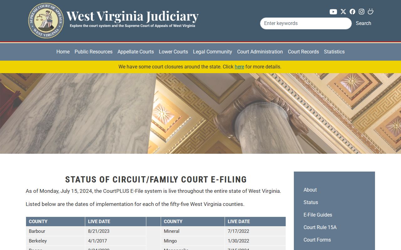 CourtPLUS rollout status for Doddridge County criminal case records