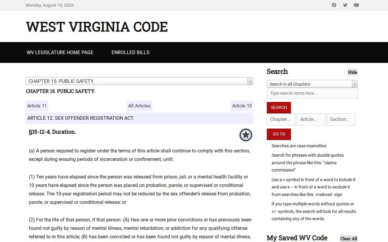 Doddridge County sex offender registration duration law