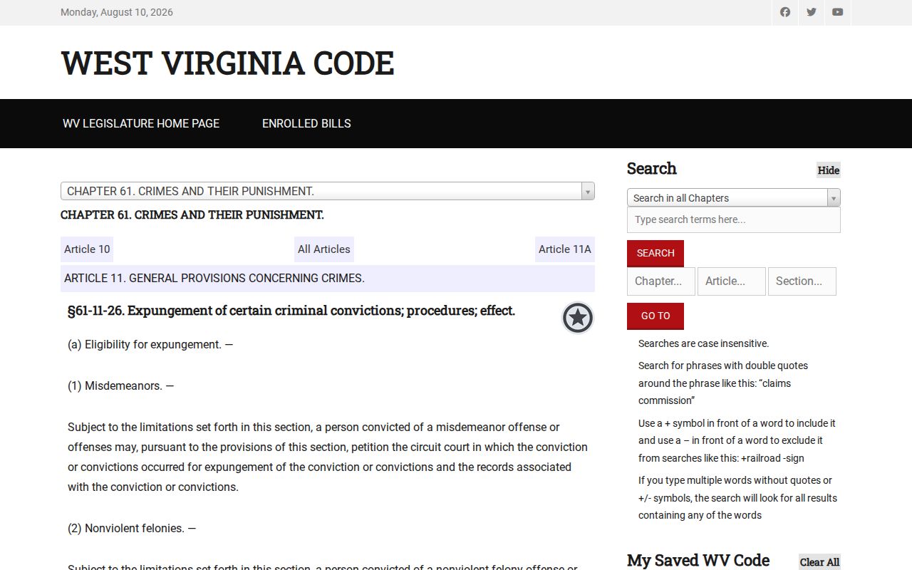 Doddridge County criminal record expungement law page